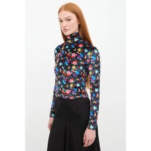 New Siedres Cody Velvet Floral Printed Fitted Turtleneck Top Size S